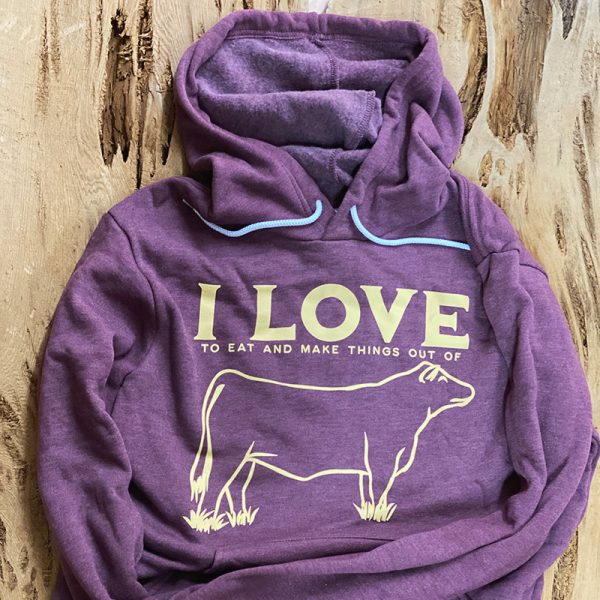 "I Love Cows" Hoodie Heather Maroon Color Don Gonzales Saddlery